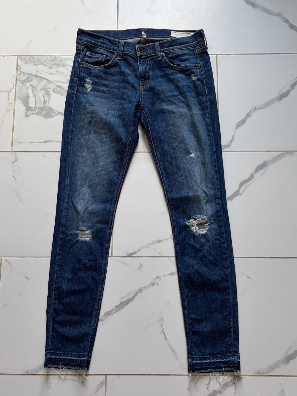 Rag & Bone Dre Slim Boyfriend Ripped Jeans Size 26 Dark Wash Canyon 30” Inseam